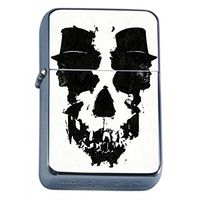 Windproof Refillable Flip Top Oil Lighter with Tin Gift Box Skull-074