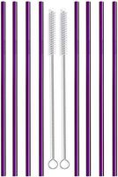 Reusable Stainless Steel Straight Straws-WEEGCN 2-SET 60MM Aperture Drinking Metal Straws,Ultra Long Wide Safe Straws for Smoothies, Milkshakes Cleaning Brushes Storage Pouch (Purple)