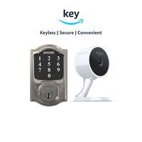 Schlage Connect Zigbee-Certified Smart Deadbolt + Amazon Cloud Cam | Key Smart Lock Kit (Camelot in Satin Nickel)