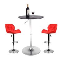 YOURLITEAMZ Bar Table Set of 3 - Adjustable Round Table and 2 Swivel Pub Stools (Black Table and Red Chairs-2)