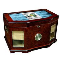 Large Premium Desktop Humidor - Glass Top - Flag of Guatemala (Guatemalan) - Wood Design - 300 Cigar Capacity - Cedar Lined with Two humidifiers & Large Front Mounted Hygrometer.