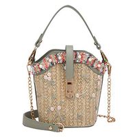 pollyhb Messenger Bag, Lady Flower Embroidered Decorative Straw Bucket Bag Burlap Square Bag Beach Bags