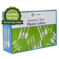 Assorted Clear Plastic Cutlery, Bulk 250ct Combo Pack with 130 Forks, 70 Spoons, 50 Knives. Heavy Duty, Disposable Utensil Silverware for Party, BBQ, Picnic, Family, Office, Restaurant