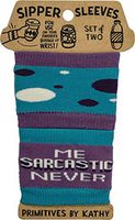 Primitives by Kathy To-Go Coffee Cup Sipper Sleeves, Me - Sarcastic - Never, Reusable Knit Drink Insulators, Set of 2 Hot Cup Grips, Water Bottle Coozies