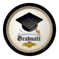 Creative Converting 8 Count Sturdy Style Paper Dinner Plates, 8.75", Cap and Gown, Black/White/Gold