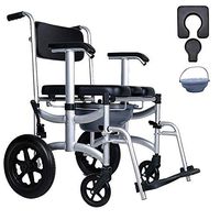 Commode Mobile Chair 4 in 1 Shower Mobile Padded Toilet Seat Shower-PU Soft backrest/Shower Wheelchair with Brakes, Removable Pedal, Adjustable armrest, PU Commode Seat and Pail 330lb