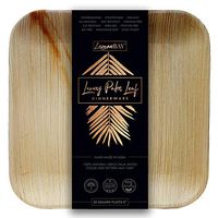 LemonBay Luxury Palm Leaf Disposable Party Plates, Medium 8" Square 20 Ct 100% Biodegradable, Recyclable, Compostable, Premium Grade Palm Leaf Plates, Wedding & Event Wood Plates, Wooden Bamboo Plates