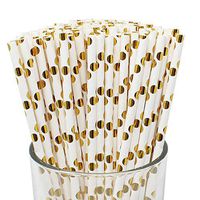 Just Artifacts Premium Biodegradable 100pcs Metallic Polka Dot Paper Straws (Color: Metallic Gold)
