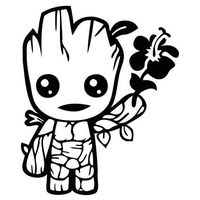 Baby Groot Holding Flower - 5" Tall (Color: Black) Decal Laptop Tablet Skateboard car Windows Stickers