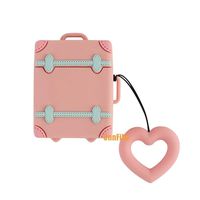 UnnFiko Mini Trunk Airpods Case, Super Cute 3D Cartoon Soft Silicone Protective Mini Bag Cute Creative Airpods 1 & 2 Charging Stand Cover with Finger Loop (Luggage Pink, Airpods 1 & 2)