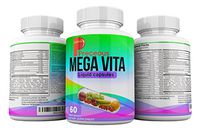 Mega Vita Liquid Capsule Vitamins and Minerals with 42 Fruits and Vegetable Blend with Vitamins A B C D E K Folic Acid Biotin Calcium Chromium Iodine Zinc Potassium Copper Selenium Magnesium