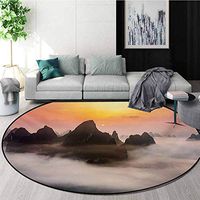 RUGSMAT Mountain Round Area Rug Reversible Floor Carpet,Chinese Mountains with Mist Clouds Horizon Sunset Dreamlike Surreal Picture Super Soft Living Room Bedroom Home Shaggy Carpet,Diameter-47 Inch