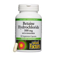 Natural Factors, Betaine HCL 500 mg, Supports Healthy Digestion and a Healthy Microbiome, 90 Count (90 servings)