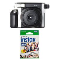 Fujifilm Instax Wide 300 Instant Film Camera (Black) and Instax Wide Instant Film, 20 Exposures, White, New Packaging