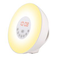 GoerTek Wake-up Light, Sunrise Sunset Simulation Alarm Clock Night Emotion Touch Control Light, 6 Colors Atmosphere Lamp, 10 Brightness Bedside Lamp with 6 Natural Sounds, FM Radio and USB Charger