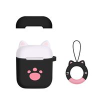 Rose fragrance for Airpods Earphones,Cat/Rabbit Silicone Protective Case Cover Key Chain Pouch Skin Easter Decorations (Cat Black)