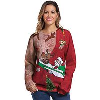 CHIDY Ugly Christmas Sweatshirt for Women Santa Claus Reindeer Snowman Cat Print Crewneck Long Sleeve Pullover(XX-Large,D-Wine)