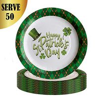 SERVE 50 St Patrick's Day Party Supplies Shamrocks Disposable 9Inches Paper Plates for Irish Saint Patrick Party