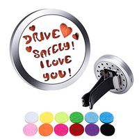 SG Drive Safely I Love You Car Air Freshener Aromatherapy Essential Oil Diffuser Vent Clip Stainless Steel Locket with 12 Felt Pads (Drive Safely)