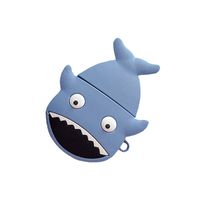 ICI-Rencontrer 3D Vivid Big Mouse Laughing Shark Airpods Case Solid Cute Holiday Animal Portable AirPods Accessories Soft Silicone Anti-Scratch Shockproof Waterproof Protective Case With Hook Blue