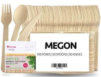 Disposable Wooden Cutlery Set - Pack of 200 | Eco-Friendly, Biodegradable, Compostable and 100% Natural | 6.5” Utensils (100 Forks, 50 Spoons, 50 Knives) + 200 Toothpicks