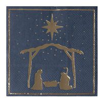 Cocktail Napkins - 50-Pack Disposable Paper Napkins, Christmas Holidays Dinner Party Supplies, 3-Ply, Nativity of Jesus with Gold Foil Design, Navy Blue, Unfolded 10 x 10 Inches, Folded 5 x 5 Inches