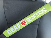 Deaf/May Not Respond Medical Alert Seat Belt Cover (Lime Green)