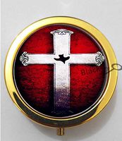 BlackKey Christian Cross Lords Prayer Cross 3-Compartment Decorative Pocket Gift Box Case Organizer for Pill, Color 2 -853