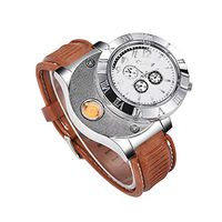 New Military USB Lighter Watch Men's Casual Wristwatches with Windproof Flameless Cigarette Cigar Lighter (Silver)