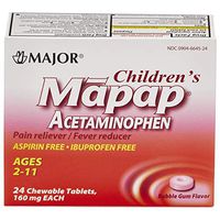 Major Mapap Jr 160 Mg Ages 2-11 Chew Tabs 24 count Bubble Gum Flavor - Pack of 3  - Packaging May Vary