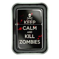Windproof Refillable Oil Lighter with Tin Gift Box Keep Calm and Kill Zombies Design-019
