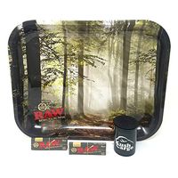 RAW Smokey Forest Trees Metal Rolling Tray with RAW Black Rolling Papers