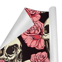 Gift Wrapping Paper Roll Pink Rose Skull for Birthday,Holiday,Wedding,Baby Shower Gift Wrap - 3Rolls - 58inch x 23inch Per Roll
