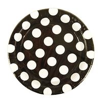 FLOMO Black and White Polka Dot 9'' Paper Plates - 32 Count Dinner Party Plates for Theme Party 50s Party