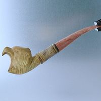 Meerschaum Eagle With Burnt Finnish Churchwarden Pipe 1/2 Bend By Paykoc M09010