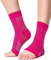 TasomSox Ankle Sleeve Plantar Fasciitis Foot Care Compression Socks Men Women Heel Arch Support Reduce Swelling Pain Relief - Better Than Night Splint Brace, Inserts, Insoles (Pink/Wht, Lg/XL, 1 Pr)