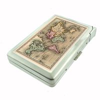 Perfection In Style Metal Cigarette Case with Built in Lighter Vintage World Maps Design 004