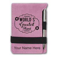 Mini Notepad, World's Greatest Aunt, Personalized Engraving Included (Pink)