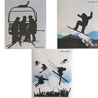 Winter Sports Set of 3 Cloths (One of Each Design) Swedish Dishcloths | ECO Friendly Absorbent Cleaning Cloth | Reusable Cleaning Wipes