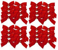 8, 16, or 32 Small 4"x5" Red Christmas Bows with Metal Bells (16 with Glitter and 16 Without Glitter)
