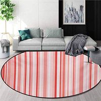 RUGSMAT Coral Modern Machine Round Bath Mat,Vertically Striped Retro Pattern in Soft Colors Pinkish Old Fashioned Non-Slip No-Shedding Kitchen Soft Floor Mat,Diameter-39 Inch Coral Pale Pink White