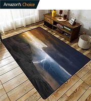 YucouHome Nature Print Door Mats for Inside, Thunder Rays from Dark Clouds Hitting Down to The Mountain Storm Theme Art Print, Fashionable High Class Living Dinning Room(2.5'x 9') Grey Orange