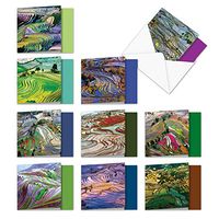 The Best Card Company - Box of 10 All Occasion Cards Blank (4 x 5.12 Inch) - Scenic Landscape Cards Assorted - Prismatic Rice Paddies MQ4942OCB-B1x10