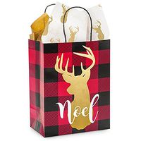 NW Buffalo Plaid Christmas Paper Shopping Bags - Cub Size - 8.25in. X 4.75in. X 10.5in. - 25 Pieces