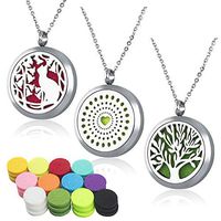 CLOSEUS 3PCS Aromatherapy Essential Oil Diffuser Necklace Pendant Combinations Perfume Necklace Jewelry Set for Women Girl Life Tree Cat Love Locket Necklace With 36 Felt Pads 25.6'' Chain