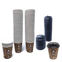 100 Pack Quality Disposable Paper Hot Coffee Cups with Lids, Perfect For Hot Drinks Tea & Coffee, Coffee Shops And Bars (8 oz, Coffee Bean Design)