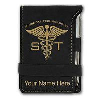 Mini Notepad, ST Surgical Technologist, Personalized Engraving Included (Black with Gold)