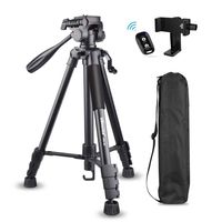 60-inch Camera Tripod, 5kg/11lb Load TR60 Load Portable Lightweight Aluminum Travel Tripod with Carry Bag & Bluetooth Remote, for DSLR SLR Cameras Compatible with iPhone & Android Phone