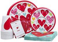I Heart Face You (Valentine's Day) Pack! Disposable Paper Plates, Napkins, Cups and Invitation Card With Stickers Set for 15 (With free extras)