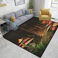 Mushroom Humorous Area Rug Kitchen, Mushrooms in Deep Dark Forest Fantasy Nature Theme Earth Path Mystical Image, Durable Carpet Area Rug - Living Dinning Room Bedroom Rugs and Carpets(2'x 6')